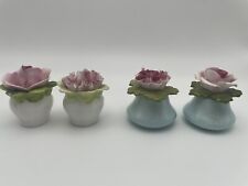 4 Aynsley Bone China Blue/Pink And White/Pink  Flower Salt and Pepper Shakers picture