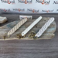 Rope Bell Pull w/ 2 Brass Shackles & Ring, Hand Tied, White, Off White, Natural picture