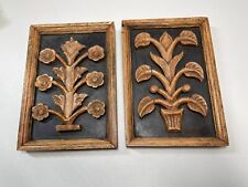 VTG Carved Wooden Botanical Wall Art Set of Two 10
