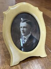 Antique Bakelite Picture Frame Butterscotch Convex Oval Glass Picture Dated 1921 picture