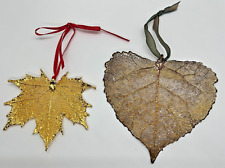 Set of 2 Gold Dipped Maple Leaf and Aspen Leaf Christmas Fall Ornaments picture