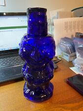 Vintage Tiara Glass Cobalt Blue Jolly Mountaineer Decanter Carafe W/Shot Glass picture