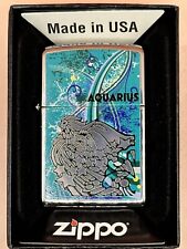 Vintage 2012 Aquarius Zodiac Sign High Polish Chrome Zippo Lighter picture