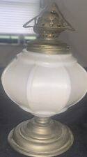 Vintage Miniature Kerosene Lamp White Milk Glass Ribbed Font Pewter Foot Chimney picture