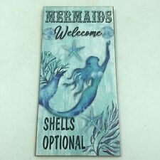 Mermaids Welcome – Shells Optional, Rectangular Wooden Sign, Blues and Aquas picture