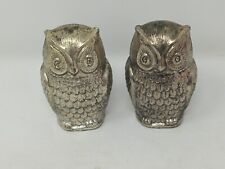 Mid Century Modern Vintage Pewter Owl Salt & Pepper Shakers Metal picture