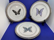 Vintage Platinum Buffet Royal Gallery Butterfly Salad Plates 1999 Lot Of 3 MINT picture