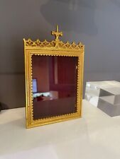 ANTIQUE GOTHIC RELIQUARY - FOR MULTIPLE RELICS - GILT BRASS - VELVET LINED picture