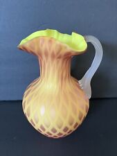 Thomas Webb Cased Glass Diamond Optic Pitcher Satin Yellow Pink Mother Of Pearl picture