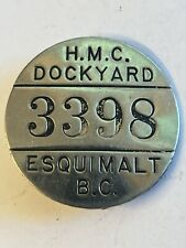 RARE VINTAGE 1930s-40s H.M.C. DOCKYARD WORKER ID BADGE#3398 ESQUIMALT  B.C. LQQK picture