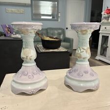 ONE PAIR Tracy Porter Handpainted Ceramic Candle stick holders￼ Prairie 9” ￼￼ picture