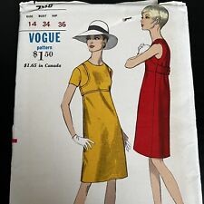 Vintage 1960s Vogue 7118 Back Buttoned Belt Slim Dress Sewing Pattern 14 UNCUT picture