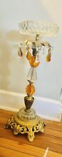 Vintage Pedestal Ashtray Stand Amber Clear Glass Crystals picture