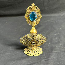 Antique French Filigree Ormolu Guilded Brass Metal Floral Perfume Bottle picture