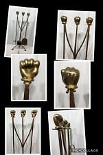 Vtg MICKEY MOUSE DISNEY Solid Brass Fireplace Tool Set 4 Piece Glove Hand D23 picture
