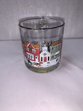 Vintage Libbey Winter Snow Village Mug Glass Gold Trim Coffee Cup Horse Buggy picture