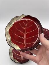 Vintage Japanese Faux Lacquerware Sweets/Snacks Dishes, Leaf Design (4) picture
