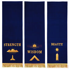 MASONIC BLUE LODGE PEDESTAL COVERS HAND EMBROIDERED BLUE VELVET - SET OF THREE picture