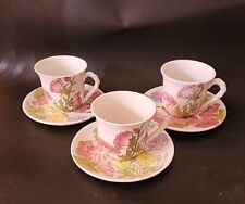 Set Of 3 Vintage Ernestine Salerno Handpainted  Amaryllis Italy Cups And Saucers picture