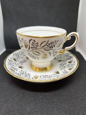 Vintage Tuscan Fine English Bone China Cup and Saucer Gold Grey Floral D 1032 picture