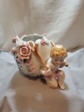 Vintage Hand Painted Basket And Cherub Bone China Applied Flowers picture