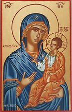100% HANDPAINTED ART BYZANTINE ORTHODOX ICON Virgin Mary 38X24 cm. Wood Canvas picture