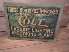 VINTAGE COLT TIN TACKER SIGN CARBIDE LIGHTING AND COOKING PLANT - ORIGINAL picture