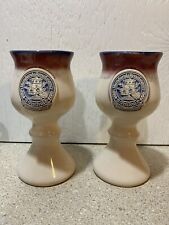 Pair Maryland Renaissance Festival Pink Purple Beer Wine Chalice Pottery Goblet picture