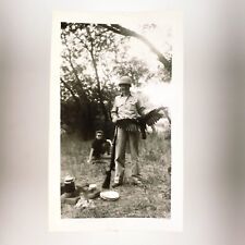 Bird Hunter Showing Off Photo 1930s Hunting Rifle Military Helmet Camp B3105 picture