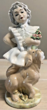 Tengra Spain Porcelain Bloomer Girl With Dog And Roses Vintage 1958 picture