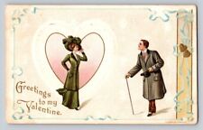 c1910 Elegant Man Woman Pink Heart Valentines Day  P79A picture