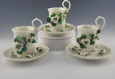 3 Bisque Tri-Footed Demitasse Cups & Saucer Sets  w/Applied Magnolia's & Leaves picture