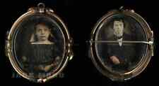 1850s Antique Mourning Jewelry Girl Holding Flowers & Man 2 Daguerreotype Photos picture