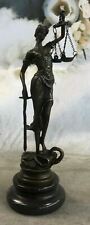 Blind Lady of Justice w/ Scales Sword BRONZE on MARBLE Sculpture Statue Artwork picture