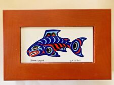 Vintage Salmon Legend Wood and Tile Box By Artist Joe Wilson EUC Tribal Art picture
