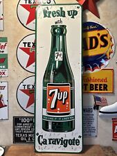EMBOSSED LG. ORIGINAL ''FRESH UP'' WITH 7UP PAINTED METAL SIGN 53X17 INCH picture