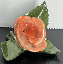 Herend Hungary Porcelain Rose Petal Figurine Flower Peach Place Card Holder picture