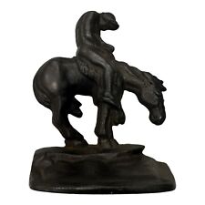 Vintage Heavy Cast Iron Weary Horse Rider Bookends/Door Stops 4.25”western picture
