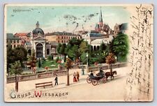 Postcard Germany Gruss aus Wiesbaden Litho Kochbrunnen View Vignette c1901 AD29 picture