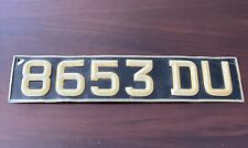 Old Vintage British license plate puffy letters Ace Brand 8653 DU UK England picture