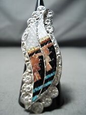 AMAZING ZUNI TURQUOISE, MOTHER OF PEARL STERLING SILVER RING NATIVE AMERICAN picture