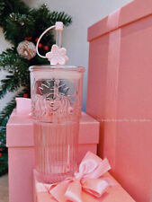 2023 Starbucks  Glass Cup Gradient Pink Sakura Tumbler w/Cherry blossom Topper   picture