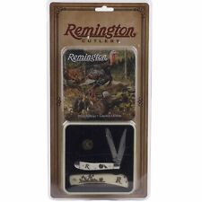 Remington Turkey Peanut Lockback Knife Gift Set Tin White Smooth Bone Handle picture