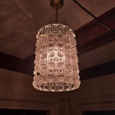 Orrefors Carl Fagerlund rare vintage ceiling pendant lamp textured crystal brass picture