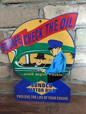 VINTAGE SUNOCO MOTOR OILS DIE CUT PORCELAIN GAS PUMP SIGN 12