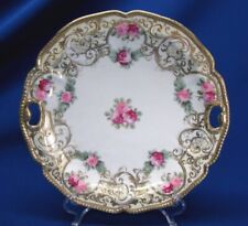 HAND-PAINTED NIPPON ROSES & HEAVY GOLD BEADING HANDLED 10