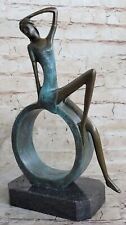 Hot Cast Gorgeous Detailed Girl sitting on Rock Bronze Sculpture Marble Sale picture