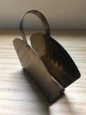 Vintage 70s Brass Napkin /Letter Holder Fan-shaped W/ Moveable Handle Footed 7