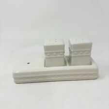 NORA FLEMING POTTERY STONEWARE Off White Salt & Pepper Set & Base picture