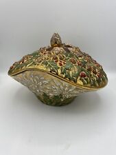 Vintage Antique Christmas Winter Fall Thanksgiving Candy Dish Holly Pinecone picture